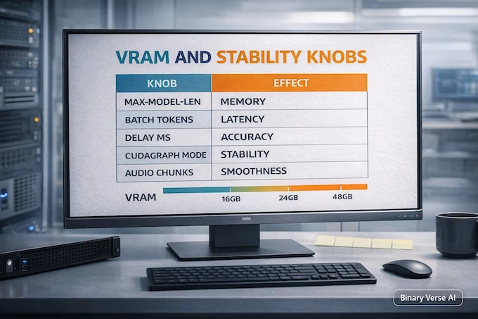 Voxtral Mini 4B VRAM stability tuning infographic