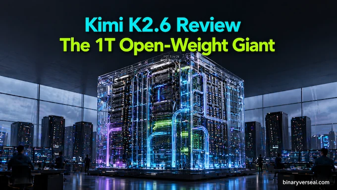 Kimi K2.6 Review feature image of a giant open-weight compute core overshadowing premium AI rivals
