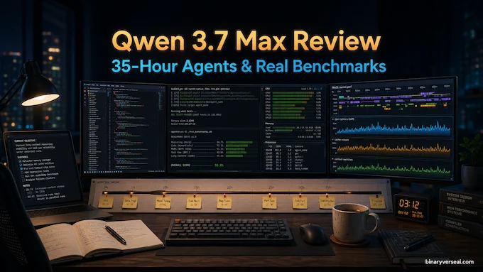 Qwen 3.7 Max review feature image showing long-running agent engineering workflow