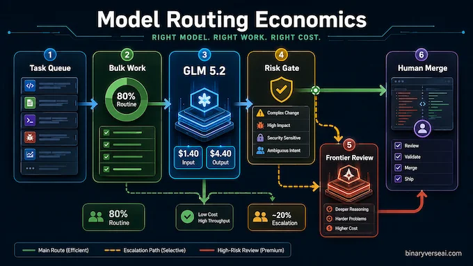 GLM 5.2 API Pricing And The 80 Percent Routing Idea shown as routing pipeline