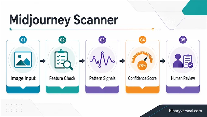 Midjourney Scanner infographic for How the Midjourney Scanner Works workflow