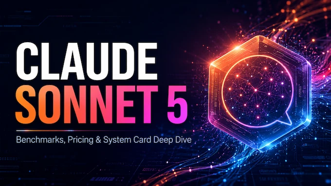 Claude Sonnet 5 benchmarks and pricing article cover with vibrant gradient design