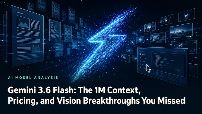 Gemini 3.6 Flash feature image showing a glowing data stream through a 1M token context window