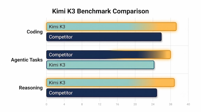 Kimi K3 benchmark comparison chart against Fable 5 and GPT-5.6 Sol