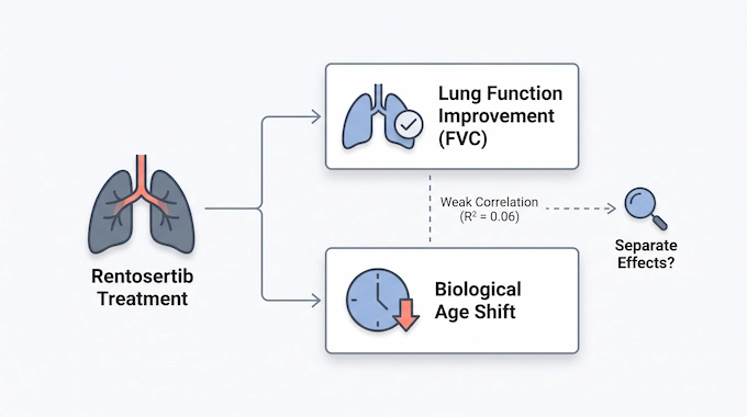 Infographic exploring whether lung disease improvement explains claims an AI generated drug slows aging