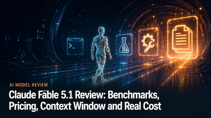 Claude Fable 5.1 review cover showing benchmarks, pricing, and long-running agentic AI performance