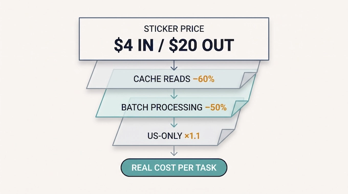 Infographic showing Claude Opus 5.5 pricing layers behind the $4/$20 sticker price