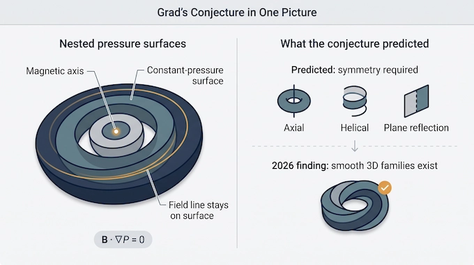 Diagram of nested pressure surfaces and a magnetic axis in plasma, explaining Grad's Conjecture