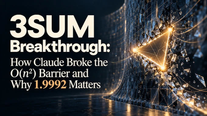 3SUM breakthrough illustrated by three connected light nodes piercing a crystalline barrier beneath the article title.