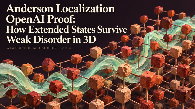 Anderson localization OpenAI proof illustrated by a mint wave spanning a disordered three-dimensional lattice.