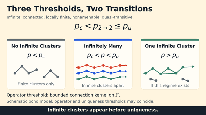 Benjamini–Schramm nonuniqueness conjecture thresholds and the phase with infinitely many infinite clusters.