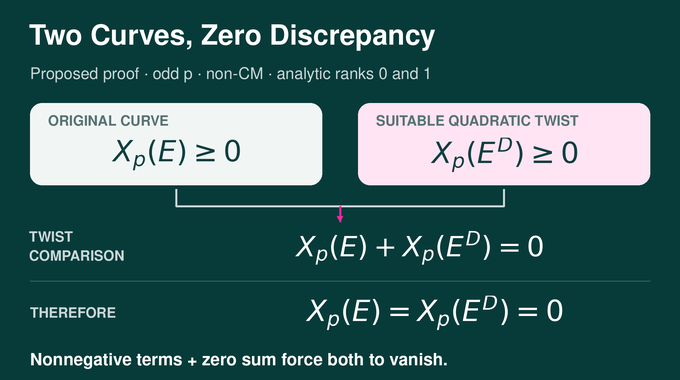 Birch and Swinnerton Dyer Conjecture diagram shows two nonnegative discrepancies summing to zero.