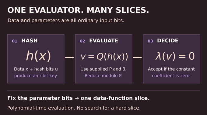 Boolean circuits evaluator: hash input data, evaluate a polynomial, and test its constant coefficient.
