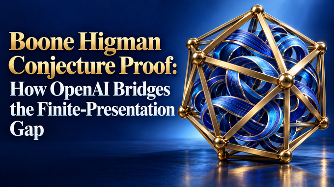 Boone Higman conjecture artwork showing intricate blue ribbons preserved inside a finite golden frame.