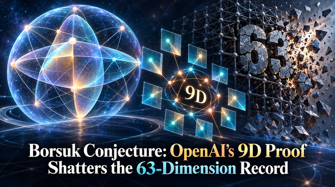 Feature image for the Borsuk conjecture article showing OpenAI's 9D proof breaking the 63-dimension record.