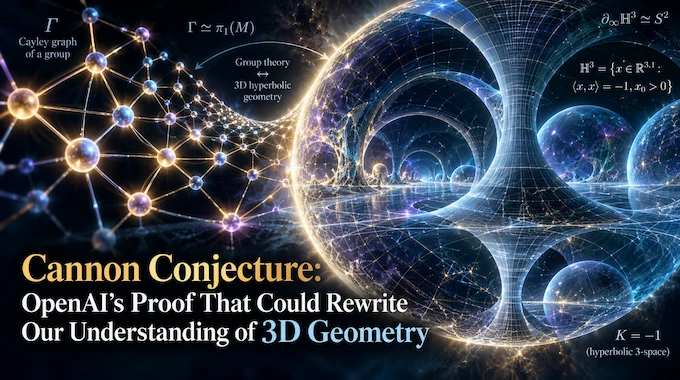 Cannon Conjecture feature image: glowing sphere boundary revealing a hyperbolic 3D tiling