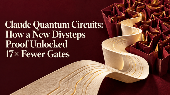 Claude quantum circuits visualized as a folded ribbon preserving paths through a burgundy maze.