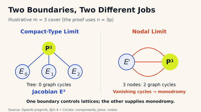 Elliptic curve modularity cover degenerations: a tree of elliptic components and a three-node limit.