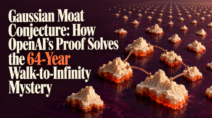 Gaussian moat conjecture illustrated by finite islands linked with copper bridges beneath the full article title.