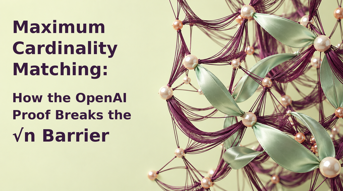 Maximum cardinality matching illustrated with woven graph strands, paired pearls, and the full article title.