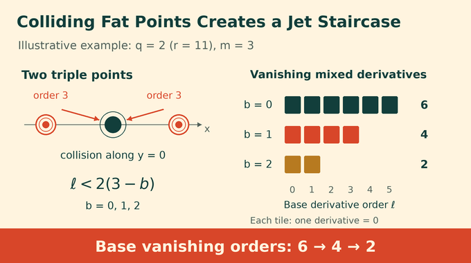 	Nagata conjecture diagram of two triple points colliding into derivative rows of six, four, and two.