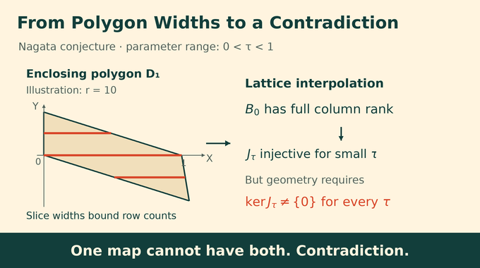	Nagata conjecture polygon slice widths leading to full rank and a contradiction with a nonzero kernel.
