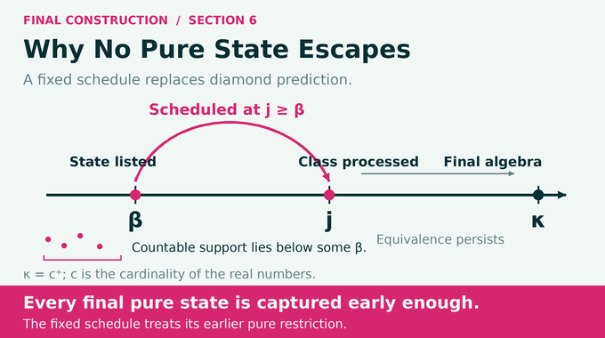 Naimark problem ZFC schedule captures every final pure state through bounded countable determining support.