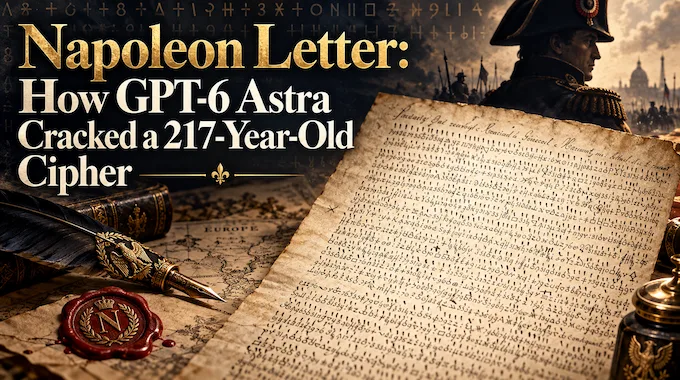 Napoleon Letter cipher being decoded by an advanced AI research system from a historic military document.