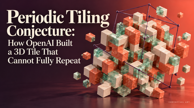 Periodic tiling concept art with coral and mint cubes escaping a repeating cell, alongside the full article title.