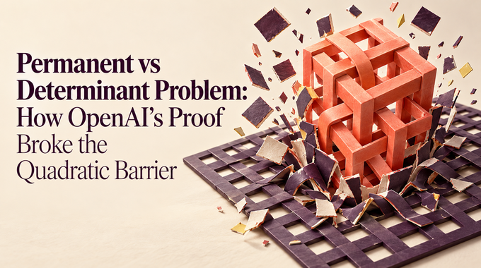 Permanent vs determinant problem: a coral cubic sculpture breaks a plum square lattice.
