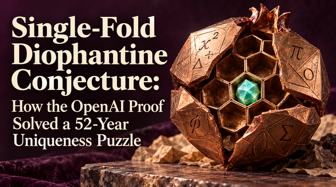 Single fold Diophantine conjecture artwork showing one mint witness inside a copper mathematical capsule.