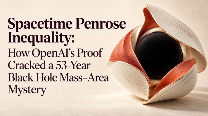 Spacetime Penrose Inequality artwork showing sculpted enclosing surfaces around a black hole.
