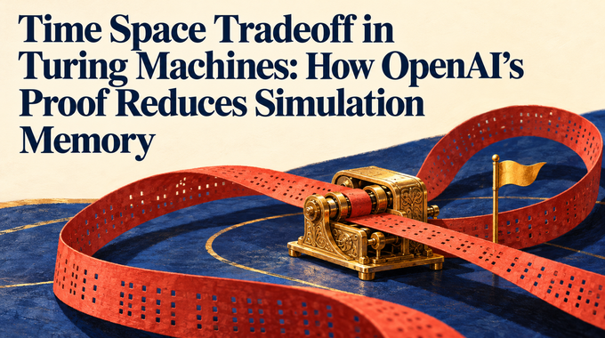 Time space tradeoff in Turing machines shown as a looping paper tape passing through one small reusable workspace.
