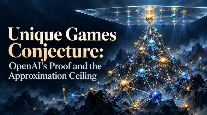 Glowing graph lattice meeting a glass ceiling, symbolizing the Unique Games Conjecture and the approximation limit