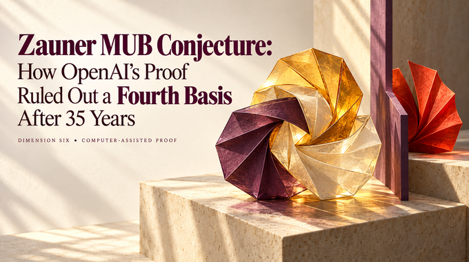 Zauner MUB conjecture artwork showing three interlocking forms and a fourth excluded by a geometric boundary.